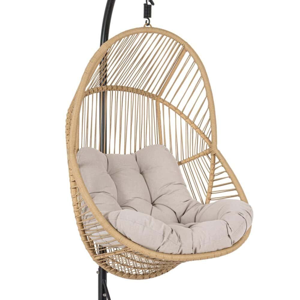 Elegante Altalena Sospesa in Fibra Naturale con Cuscino Beige - Perfetta per Giardini e Spazi Esterni.