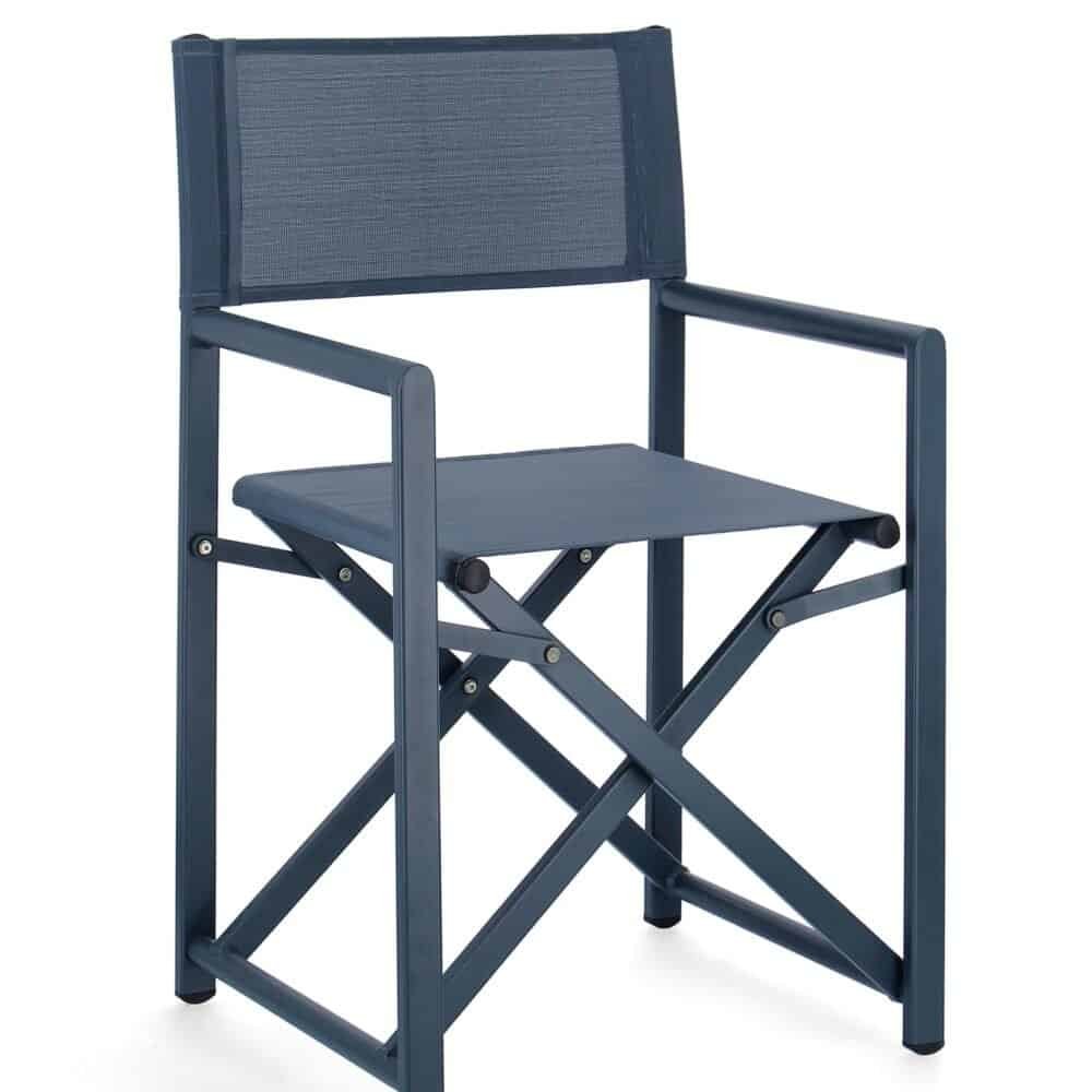 Sedia pieghevole da esterno, resistente e leggera, ideale per giardino o balcone, colore blu elegante.