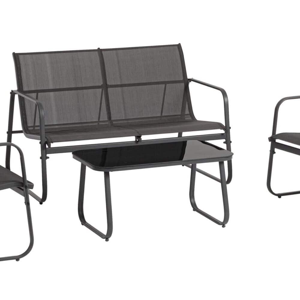 Arredo giardino in metallo, set di sedie e tavolino eleganti, design moderno e resistente.