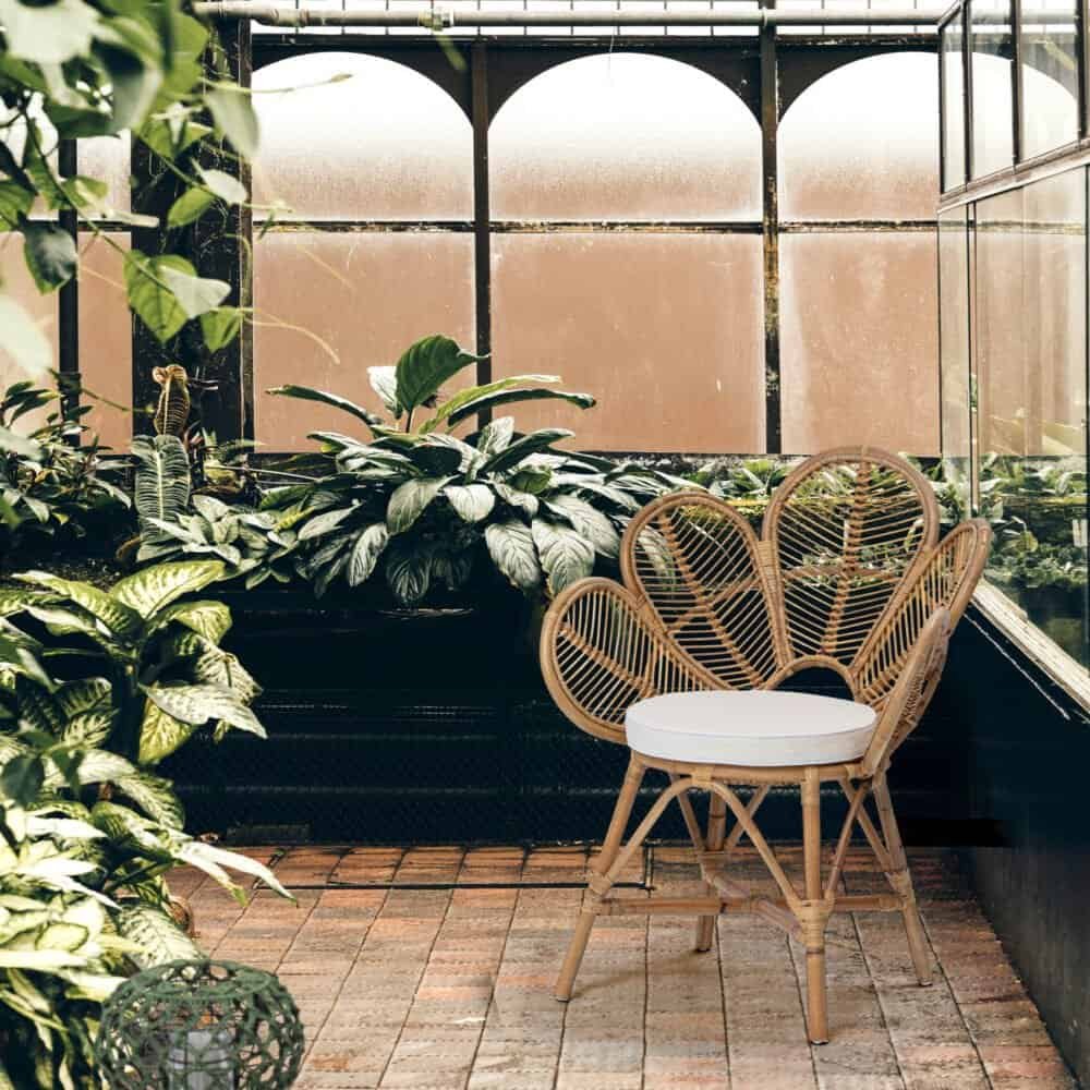 Sedia in rattan da interno ed esterno.