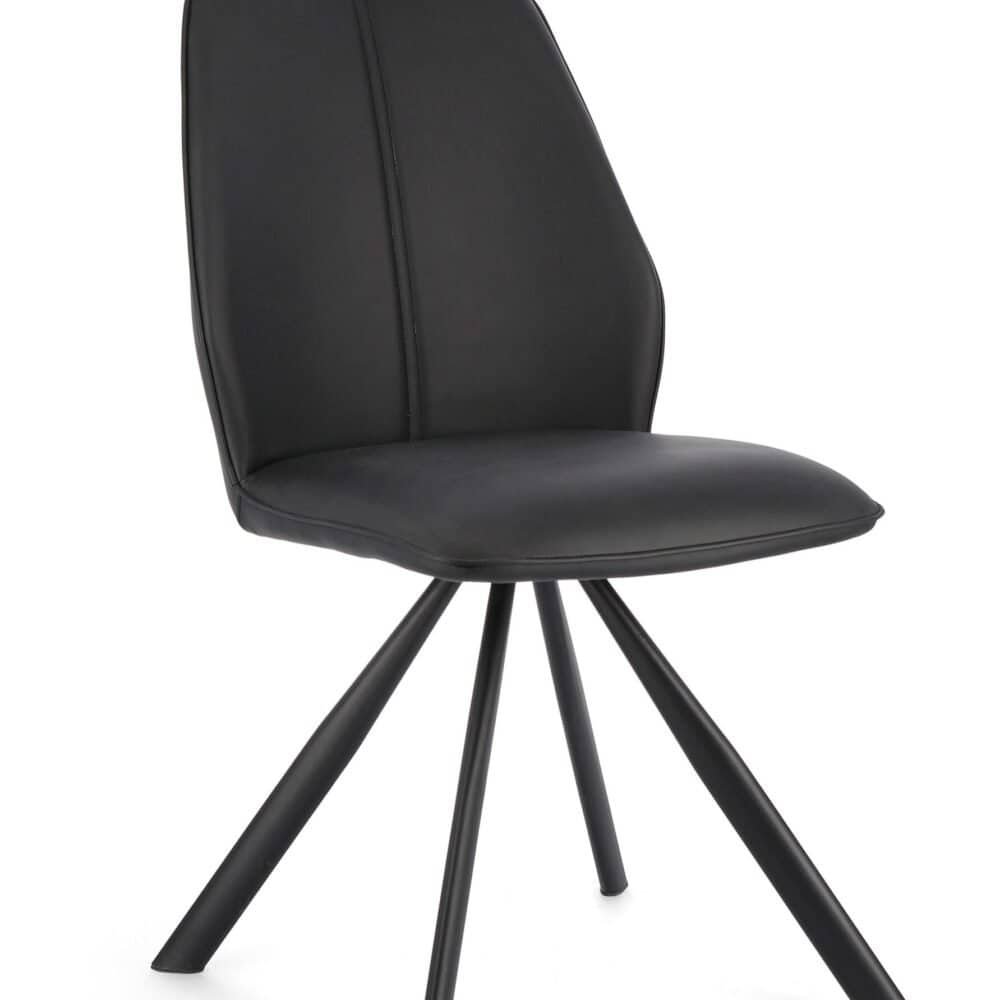 Sedie eleganti moderne in pelle nera con gambe in metallo nero.