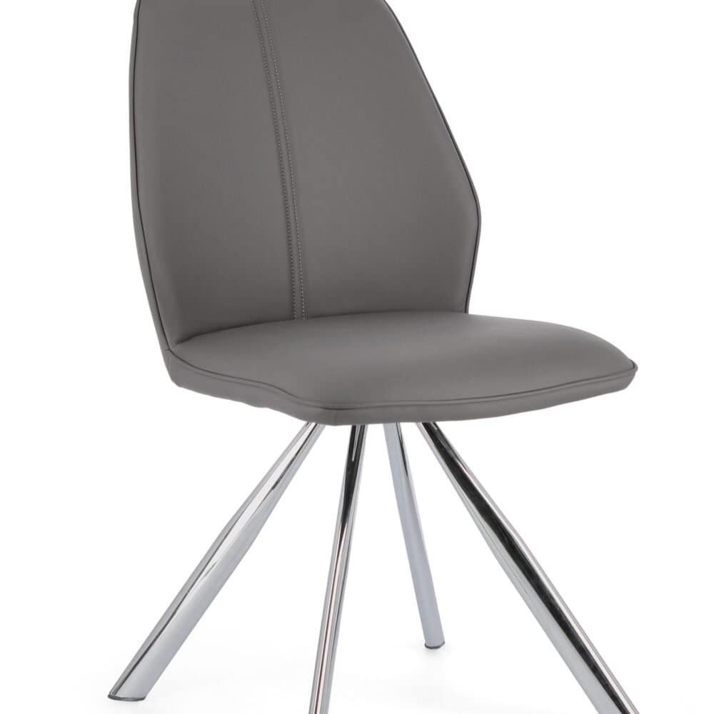 Sedia ergonomica in similpelle grigia, ideale per ufficio e sala da pranzo.