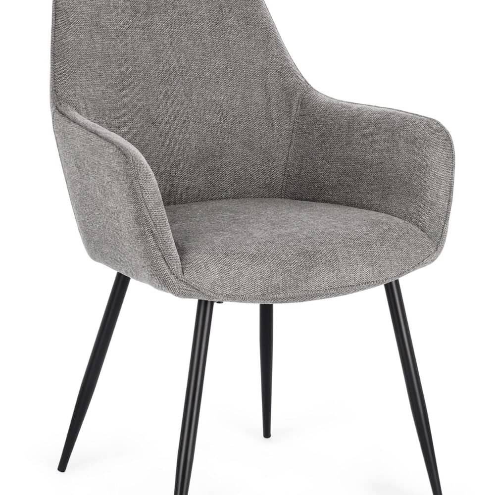 Sedia design moderna in tessuto grigio con gambe nere stile retrò.