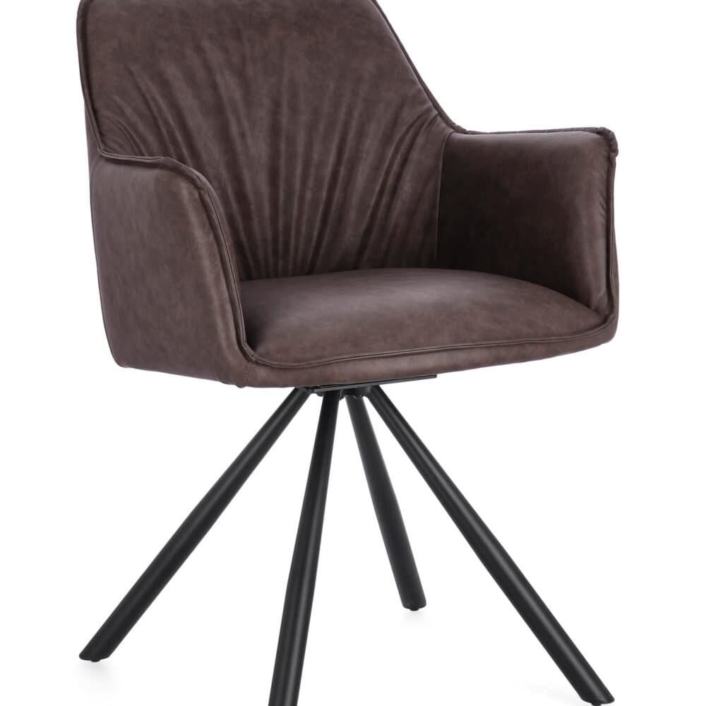 Sedia in velluto marrone con gambe nere, design moderno e confortevole per arredamento di casa.