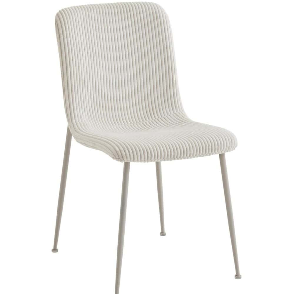 Sedia imbottita in tessuto rigato color crema, design elegante e moderno, ideale per arredi di interni raffinati.