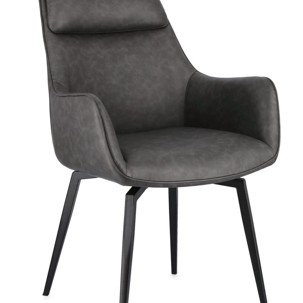 Poltrona in pelle grigia con design elegante, ideale per soggiorno o ufficio.