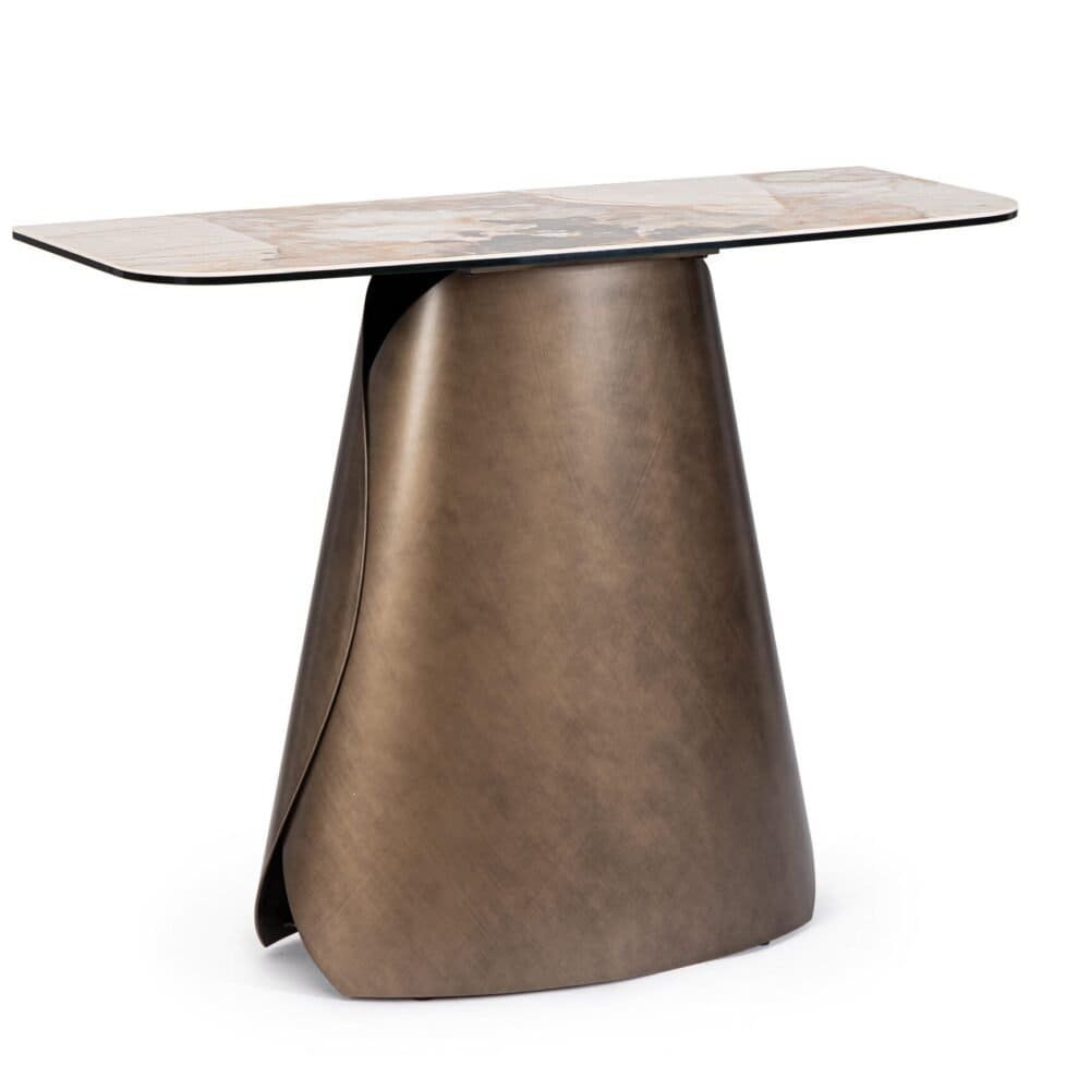 Tavolo in marmo e metallo con design contemporaneo, perfetto per arredamento di lusso.