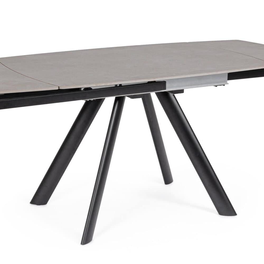 Tavolo da pranzo estensibile in legno con struttura in metallo nero, design contemporaneo per arredi eleganti.