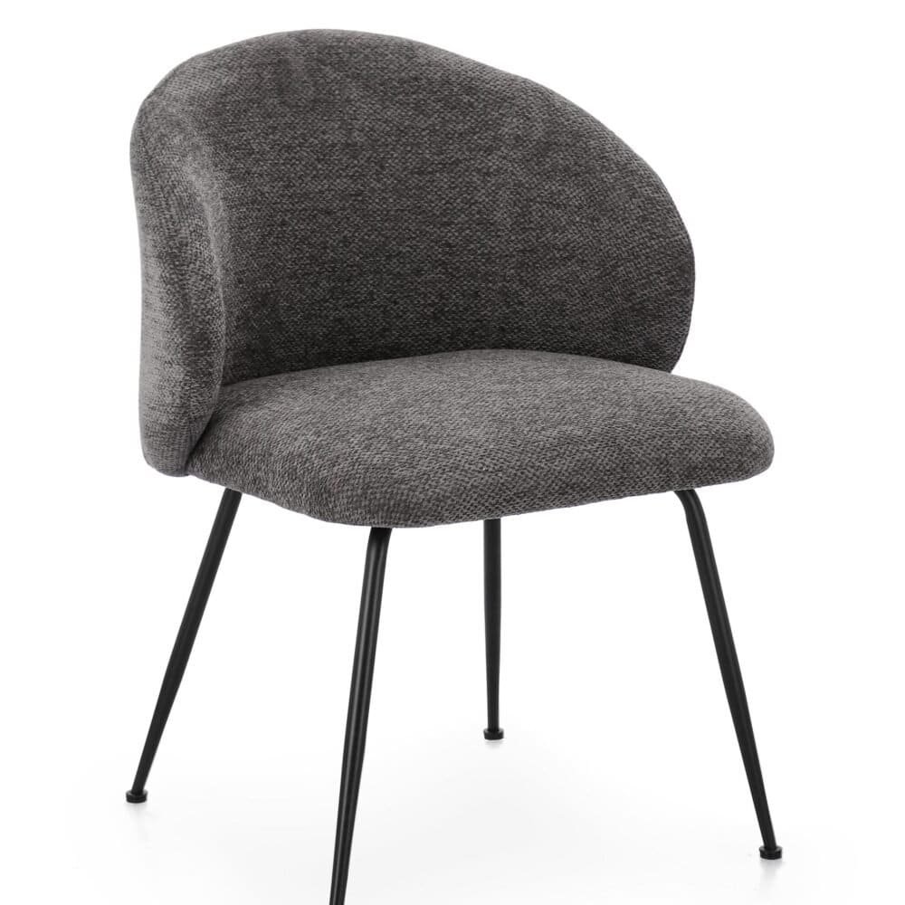 Sedia di design con seduta e schiena imbottita, gambe nere in metallo, perfetta per ambienti eleganti.