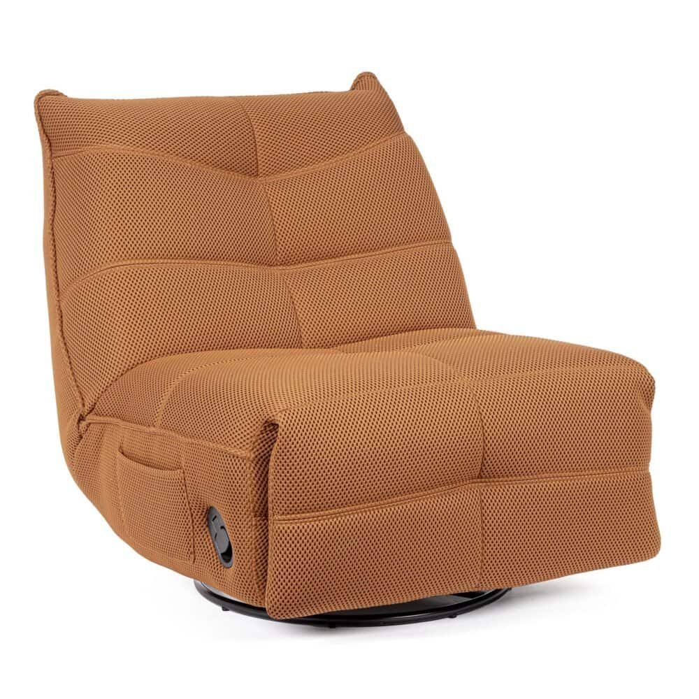 Poltrona relax ergonomica in tessuto arancione con funzione massaggio e riscaldamento. Perfetta per il relax domestico.