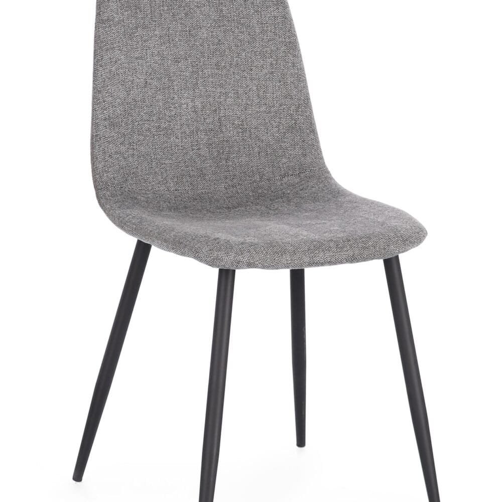 Sedia moderna grigia con gambe nere, ideale per ambienti living e uffici eleganti.