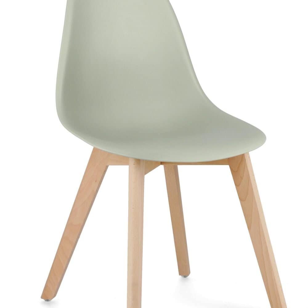 Sedia design in legno e plastica verde chiaro, perfetta per arredare cucina o soggiorno.