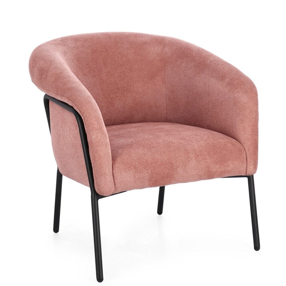 Poltrona relax rosa con struttura in acciaio e design contemporaneo elegante. Perfetta per salotti e spazi living di stile.