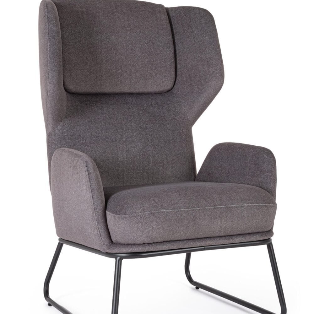 Sedia lounge contemporanea con struttura in metallo nero, perfetta per arredamento di design.