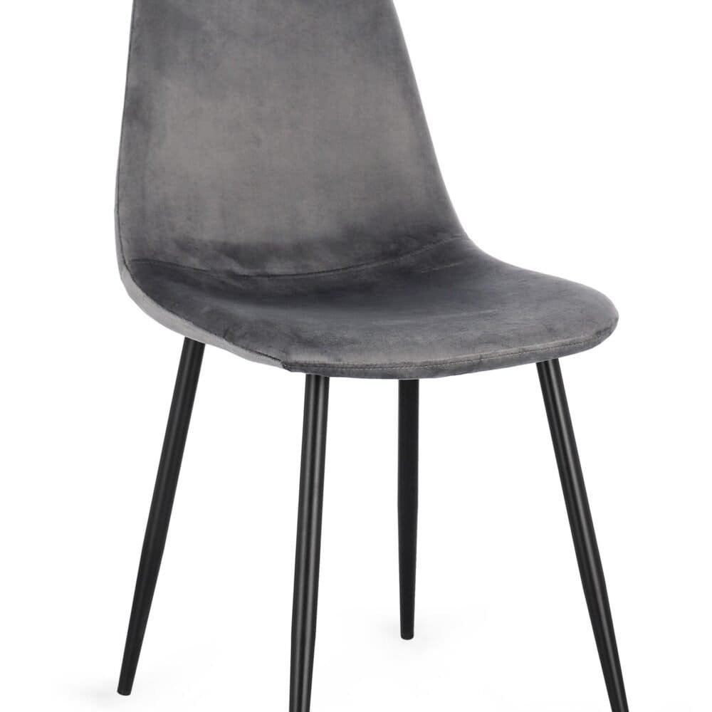 Sedia in velluto grigio con gambe nere, elegante e moderna, perfetta per ogni ambiente domestico o ufficio.