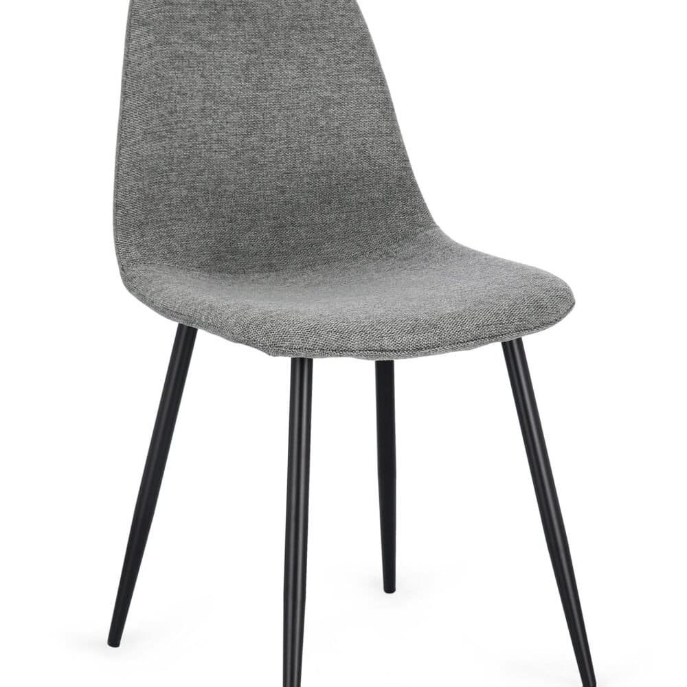 Sedia ergonomica grigia con struttura in legno nero e seduta imbottita, design elegante e funzionale.