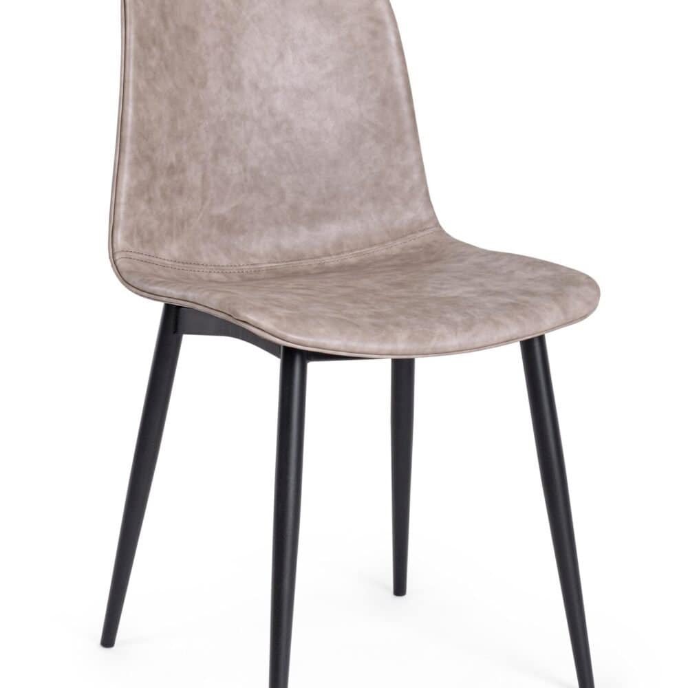 Sedia in ecopelle beige con gambe nere, stile contemporaneo e design elegante perfetto per ogni arredamento.