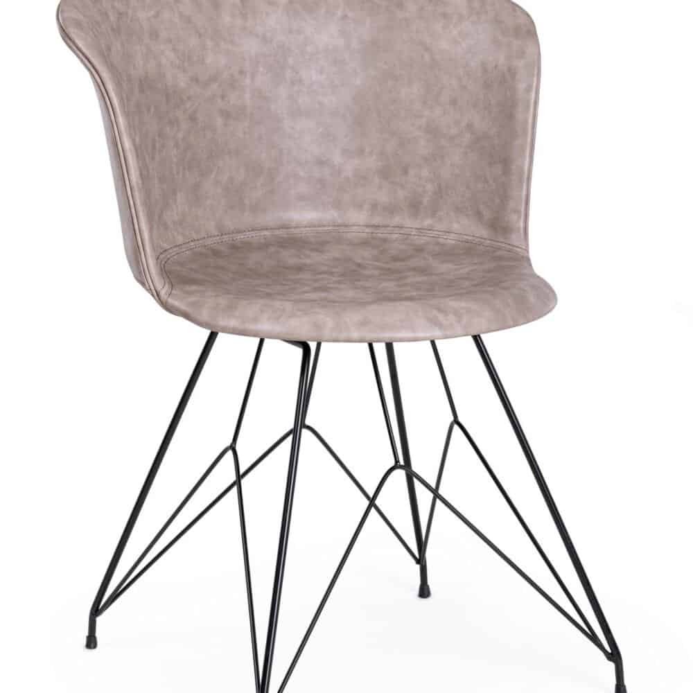 Sedia elegante in velluto beige con gambe in metallo nero per decorazioni di design.
