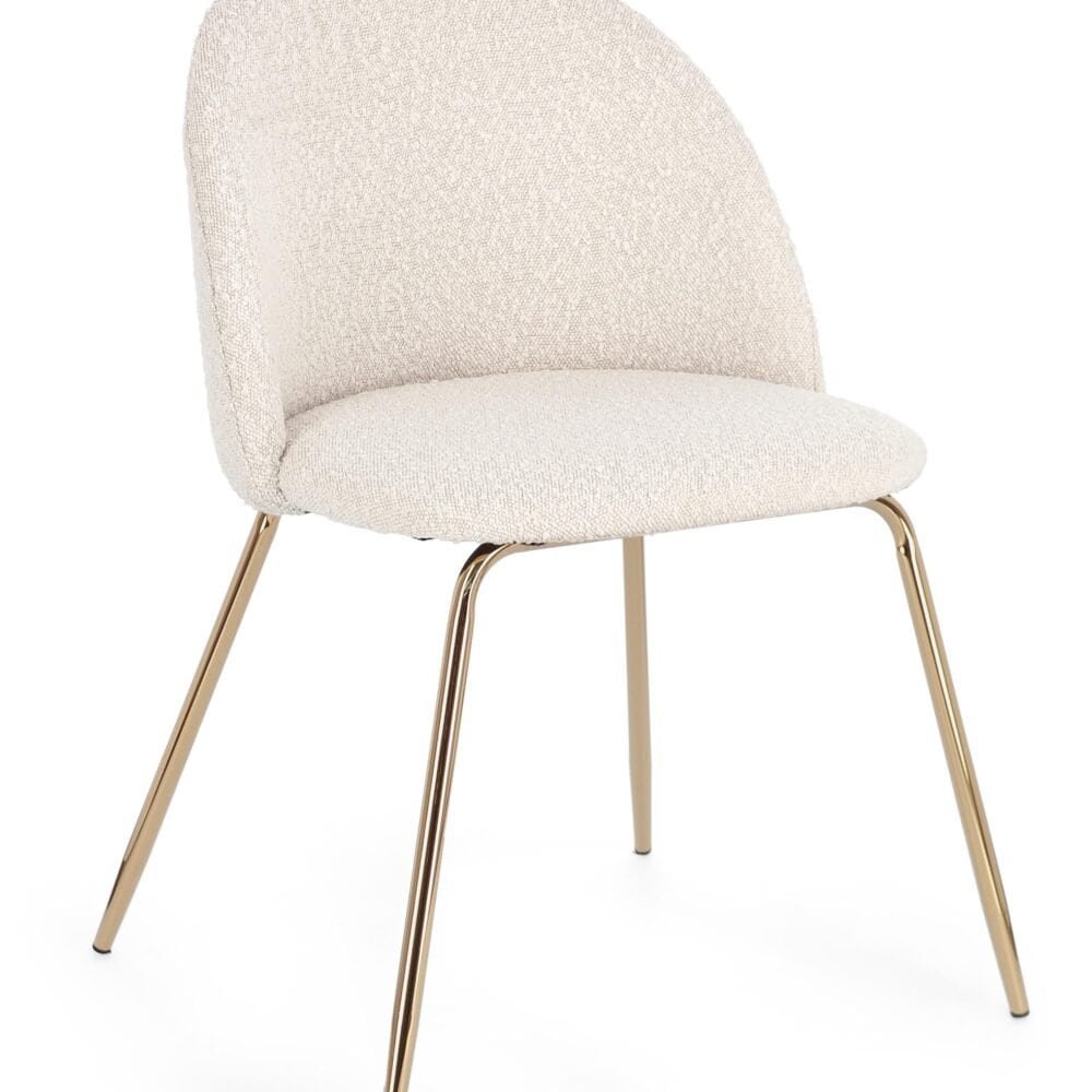 Sedia moderna con rivestimento morbido e telaio in metallo, perfetta per interni eleganti.