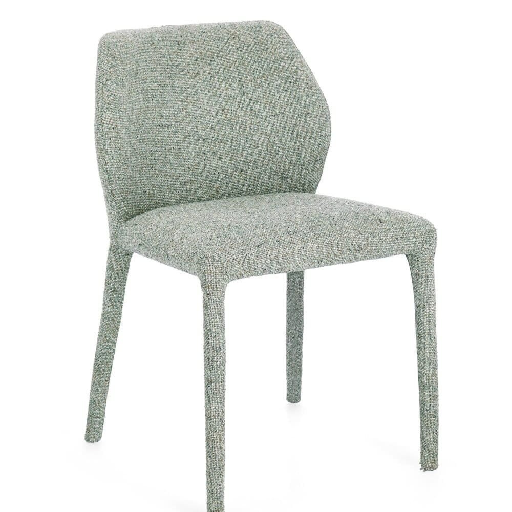 Sedia moderna in tessuto grigio, design elegante, perfetta per ambienti urbani e di lusso.