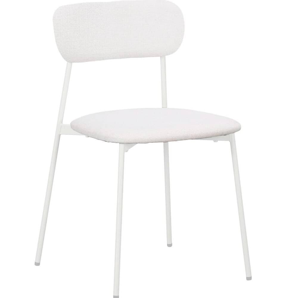 Sedia moderna bianca con struttura leggera e design minimalista, perfetta per interni eleganti e contemporanei.