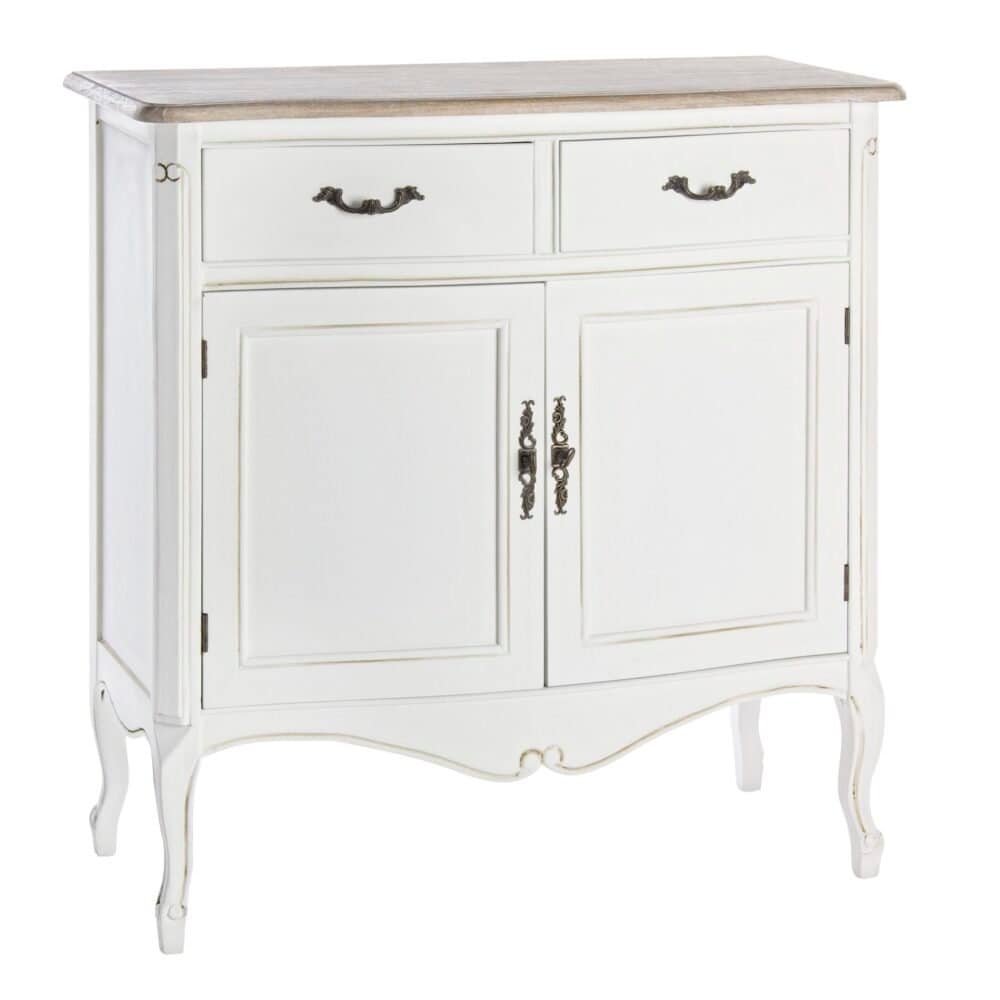 Cassettiera classica bianca con dettagli in stile vintage, ideale per decorazioni d'interni eleganti.