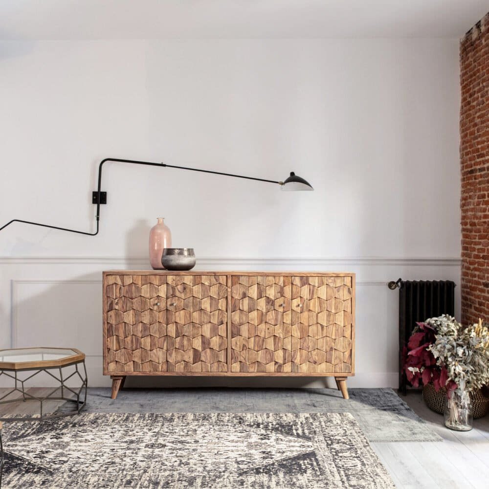 Pannello decorativo in legno con design a texture 3D in stile contemporaneo.