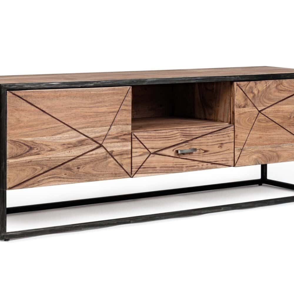 MOBILE TV stand in legno di faggio con design geometrico e struttura in metallo nero.