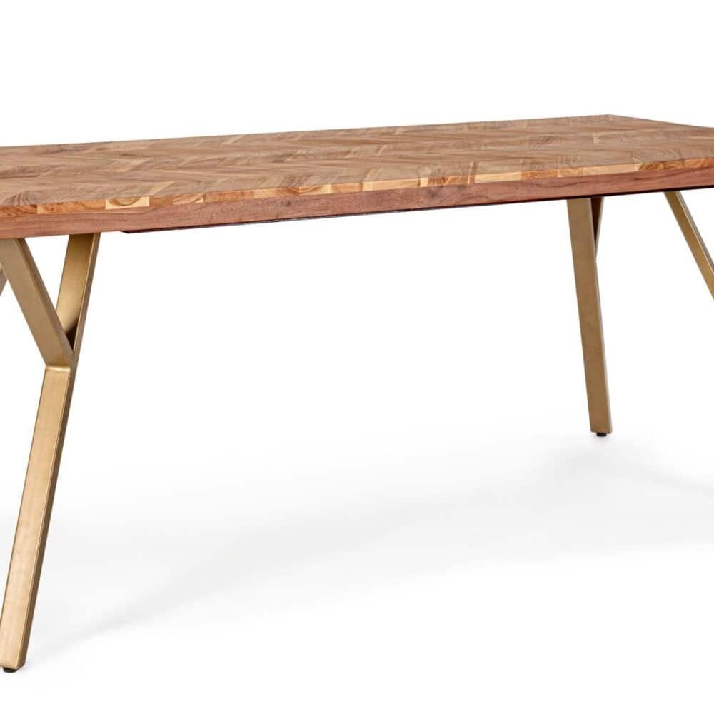 Tavolo di design in legno e metallo, ideale per sala da pranzo o zona living, stile contemporaneo, alta qualità.