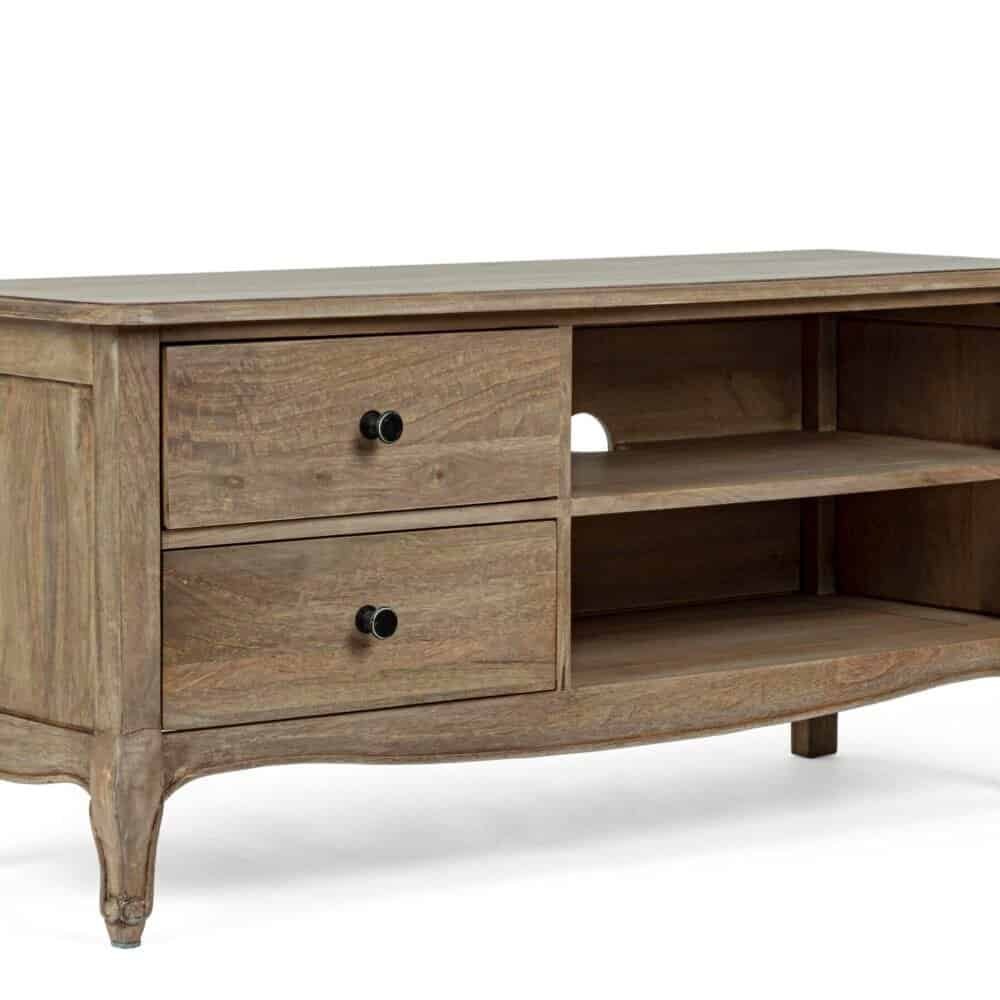 Comò in legno naturale con cassetti eleganti e design rustico. Perfetto per arredo casa e soggiorno.