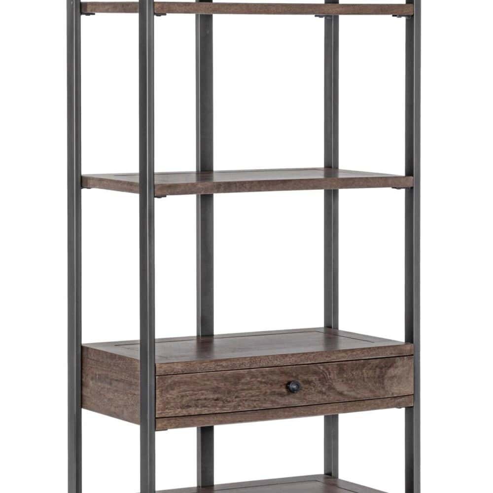 Altesa scaffale in legno e metallo per interni e uffici.