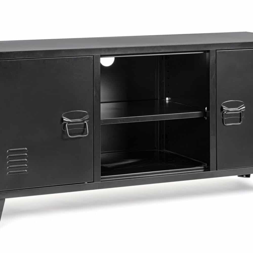 Mobile in acciaio nero per esterni con 2 armadietti e ripiano centrale, resistente e di design moderne.