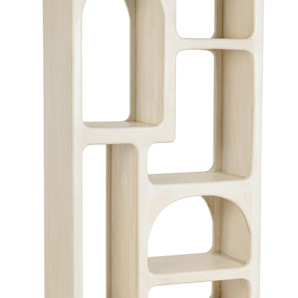 Scaffale elegante in legno con molteplici scomparti.