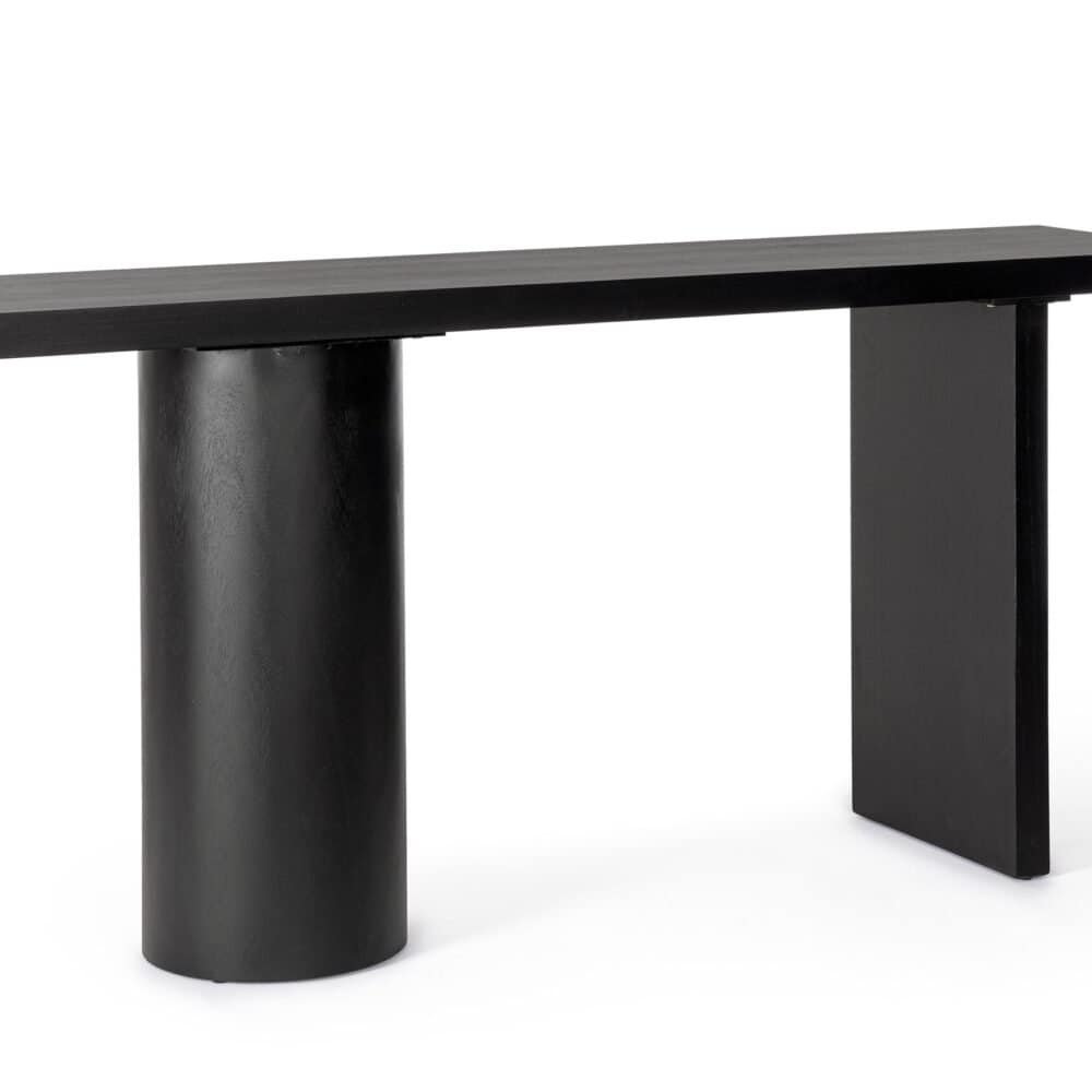 Divano nero moderno in legno e metallo per arredi di design e stile minimal.
