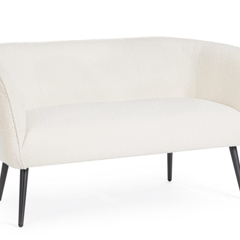 Divano bianco a tre posti con gambe nere in stile moderno, eleganza e comfort, arredamento di tendenza.