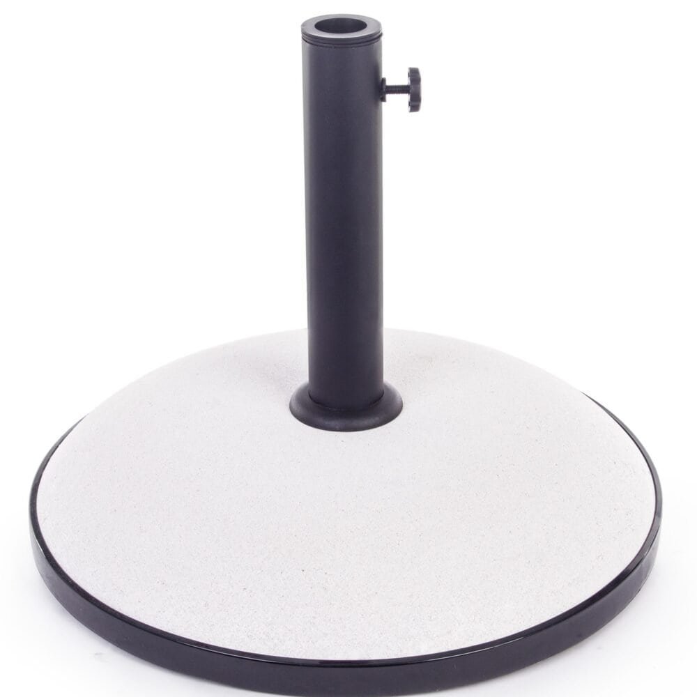 Supporto per espositori pubblicitari con base rotonda e struttura regolabile, ideale per negozi e fiere.