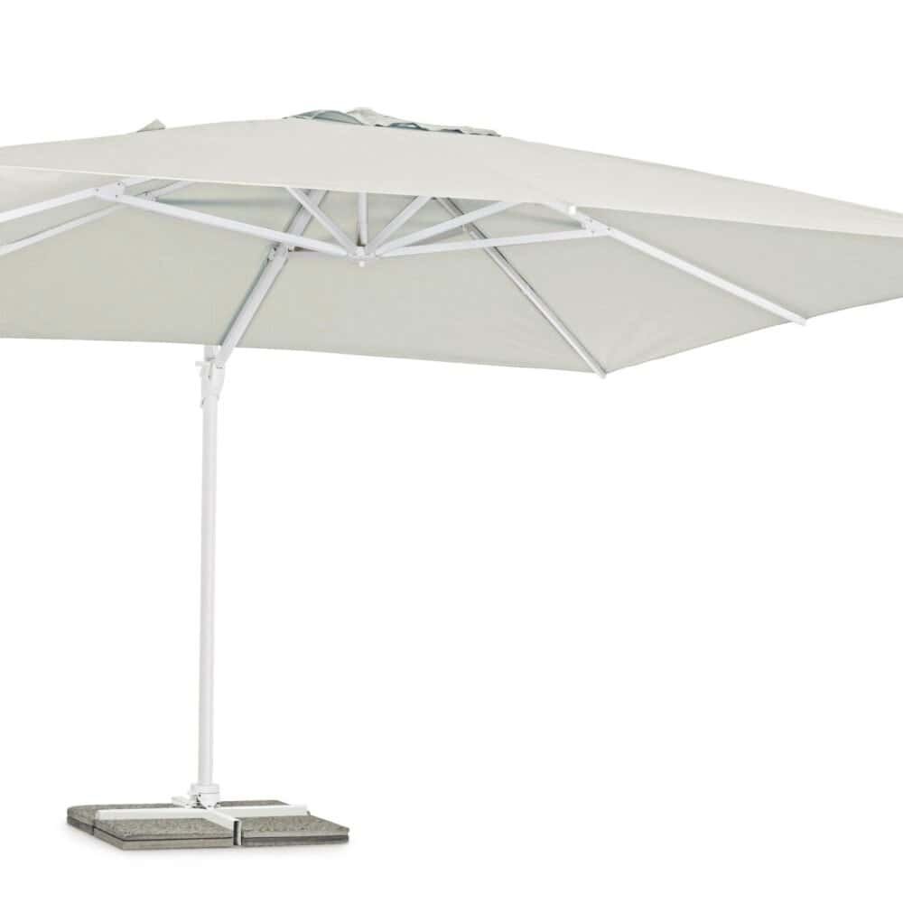 Ombrellone da giardino bianco con struttura resistente in alluminio, ideale per relax e protezione dal sole.