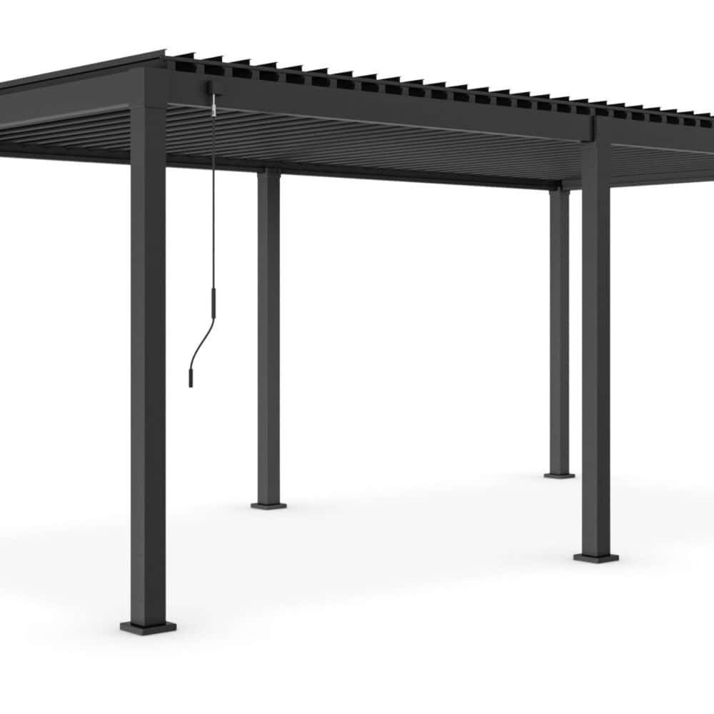 Pergola in metallo nero, resistente e di design elegante per esterni, perfetta per patio e giardini moderni.