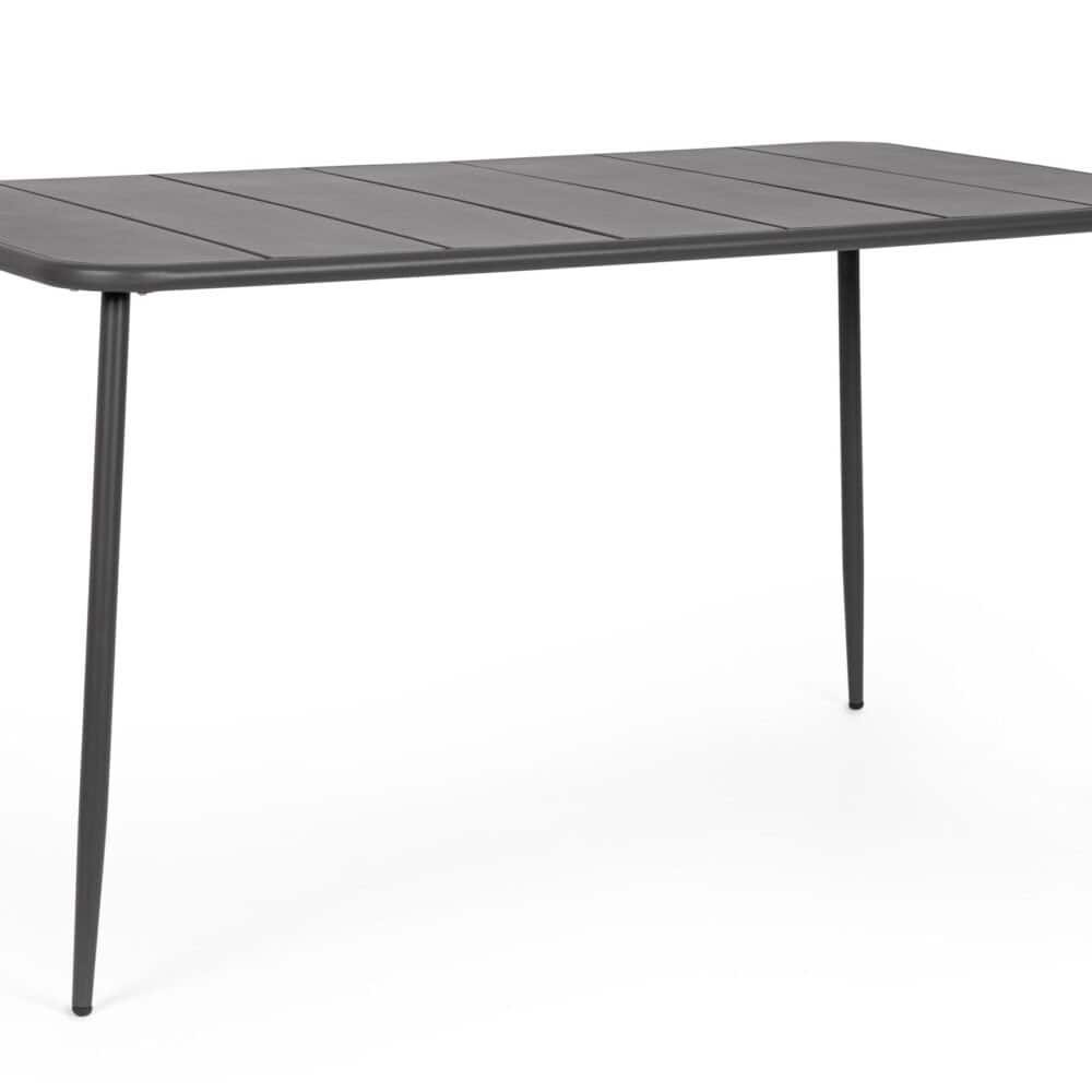 Tavolo esterno in metallo e legno, stile moderno, resistente e ideale per giardini e terrazzi.