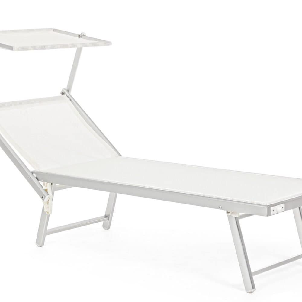 Sdraio da esterno in alluminio bianco con sedia rialzata integrata.