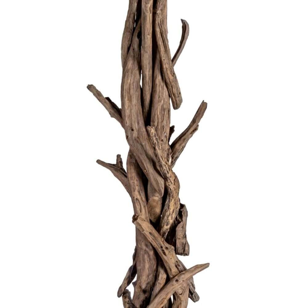 Lampada decorativa in legno con paralume nero elegante.