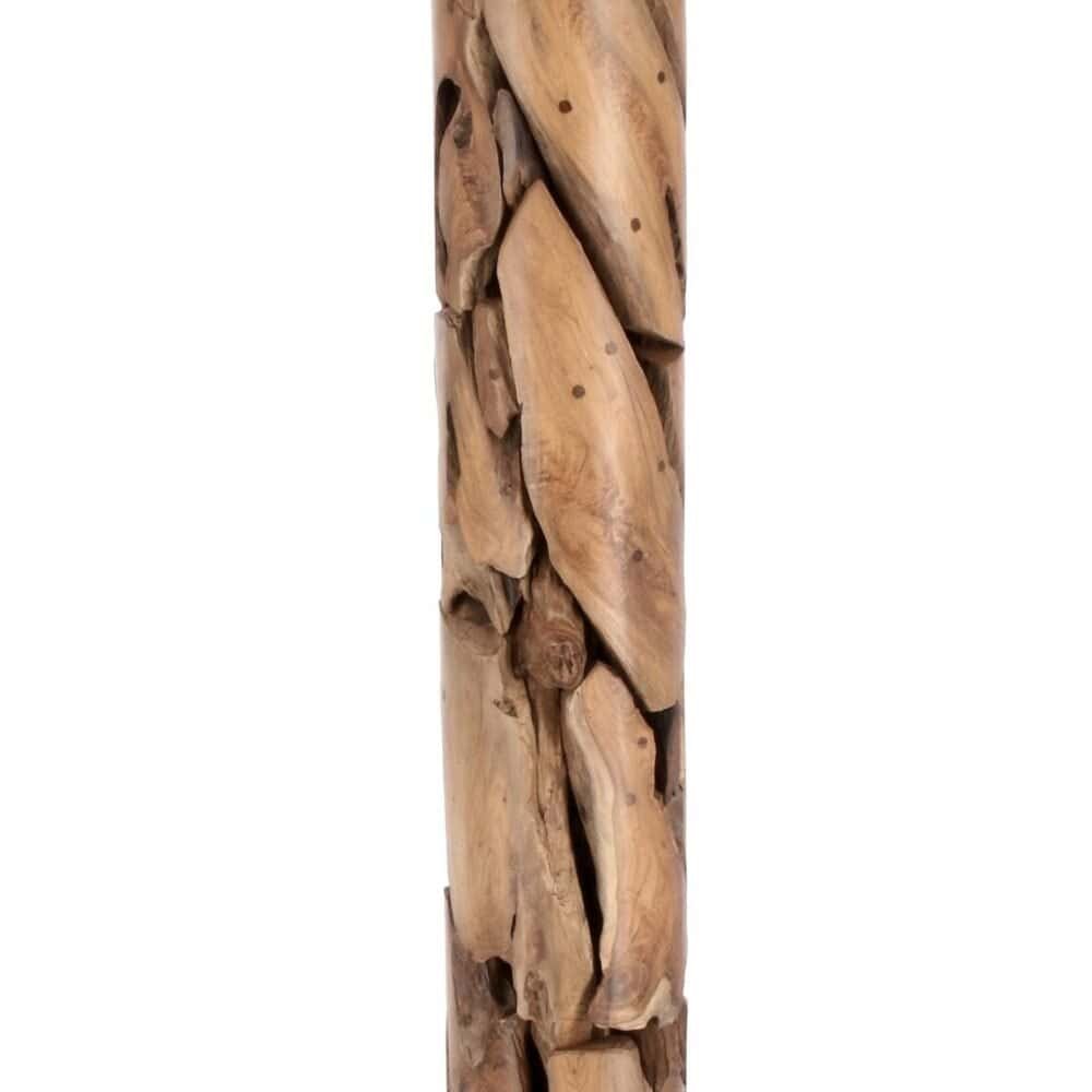 Lampada in legno naturale con paralume nero, perfetta per arredare ambienti eleganti e rustici.