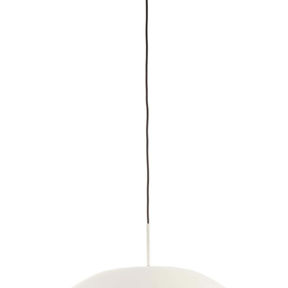Lampada a sospensione bianca con design semplice e moderno, perfetta per illuminare ambienti eleganti.