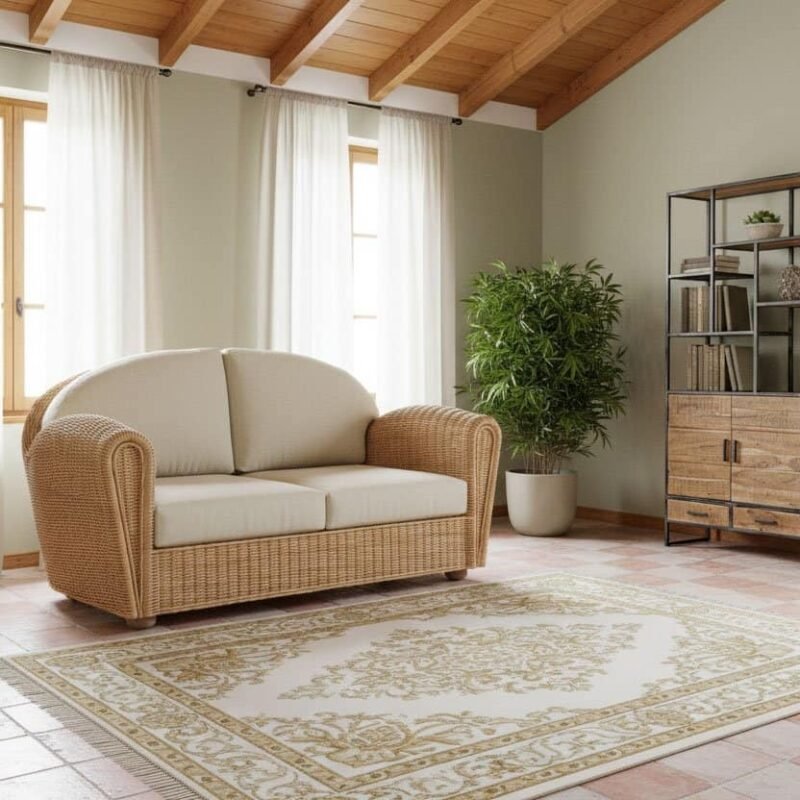 Libreria 2A-2C Elmer in soggiorno con divano e piante, arredo moderno e funzionale.