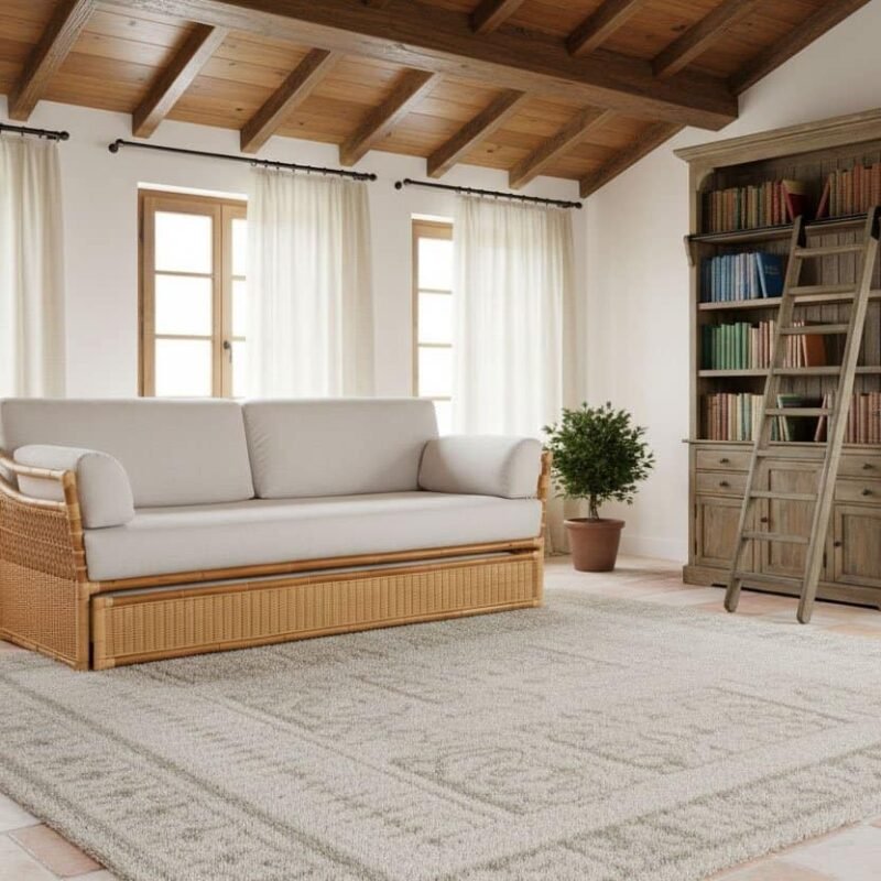 Libreria in stile classico con scaffali e scaletta, ideale per la zona libreria.