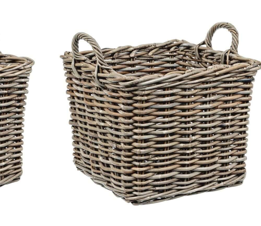 Cestini di vimini quadrati decorativi per arredo casa e giardino.