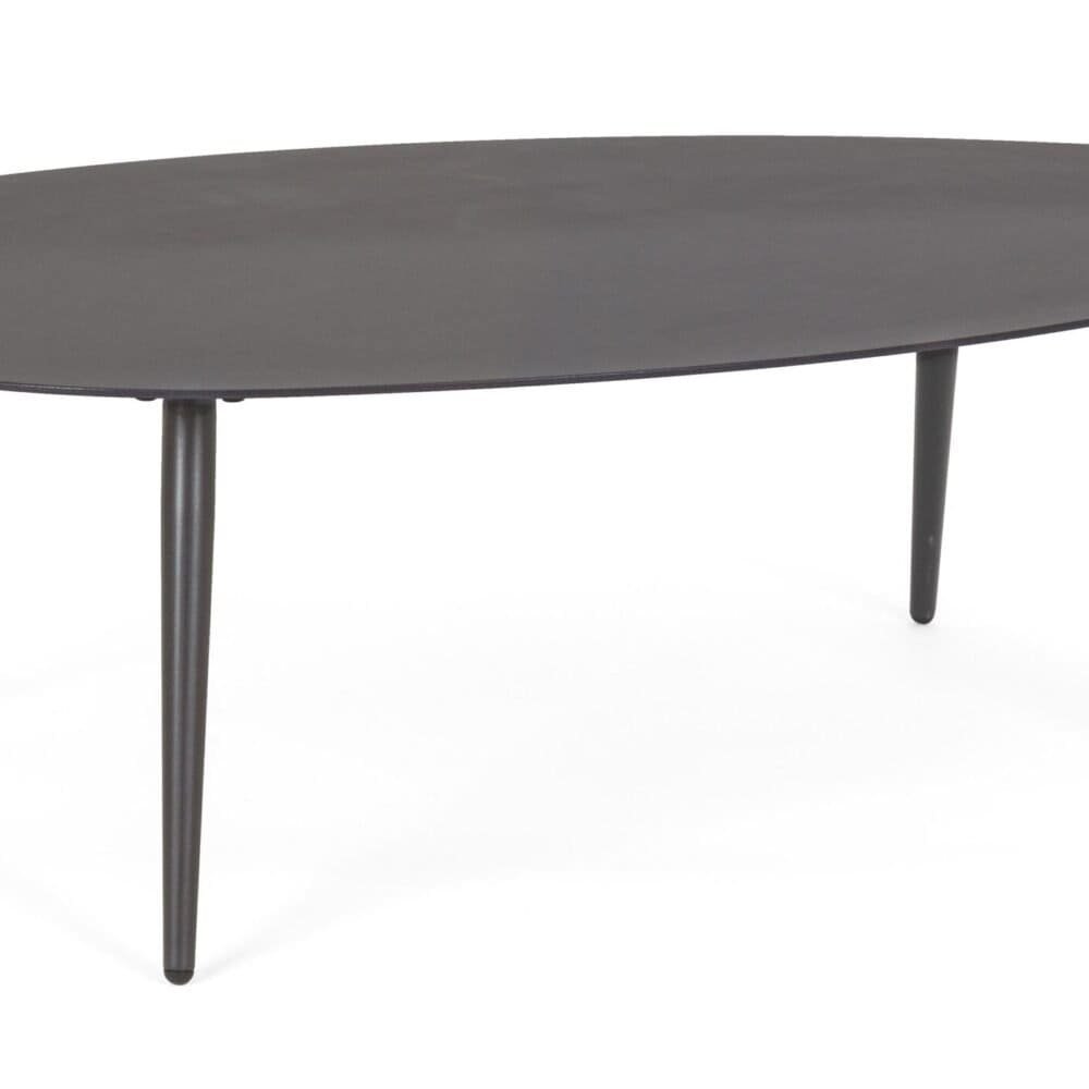 Tavolo nero con design minimalista e moderno, perfetto per salotti e spazi living contemporanei.