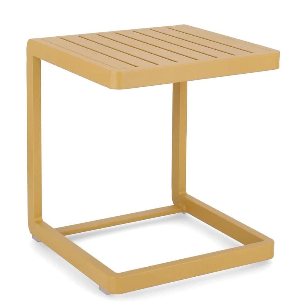 Tavolino moderno e resistente in plastica beige per interno ed esterno. Design minimalista e funzionale.