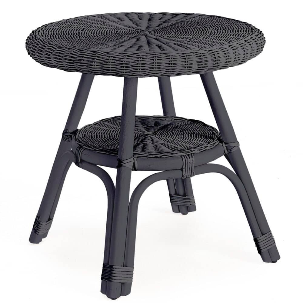 Sedia in vimini nera per esterni, stile elegante e resistente, perfetta per giardino o terrazzo.