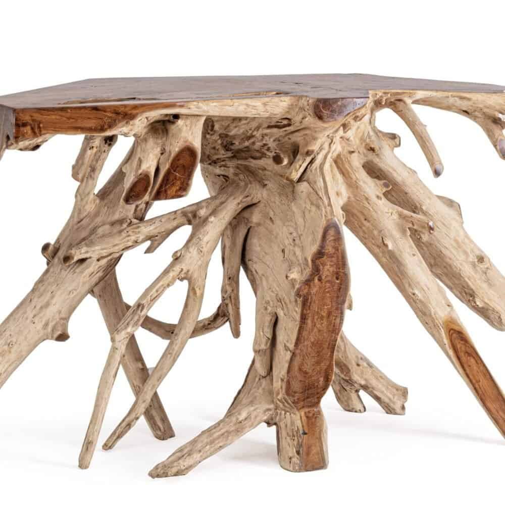 Tavolo in legno massiccio, design rustico e naturale, arredo moderno e artigianale di alta qualità.